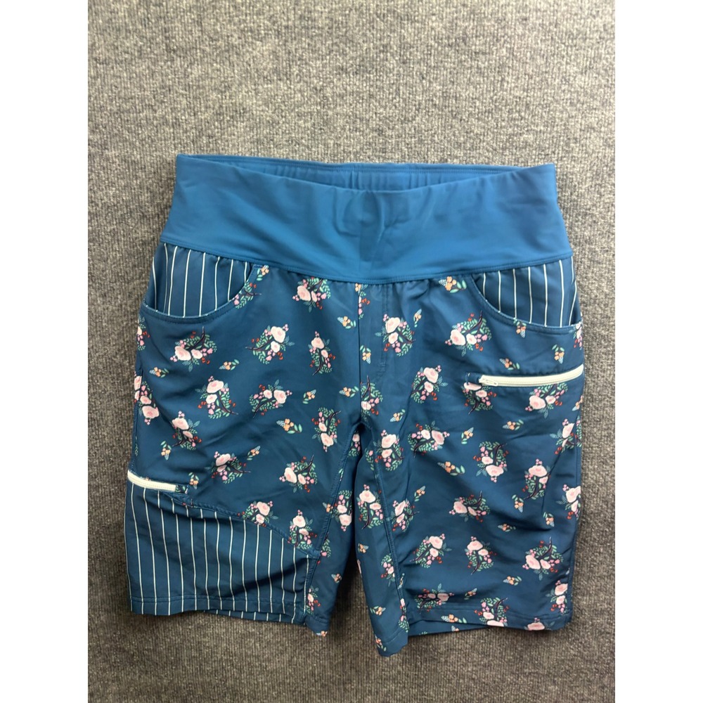 SHREDLY MTB Shorts Womens 12 Blue Floral Stripe Pockets MTBSS303